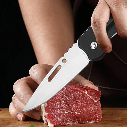 Stainless Steel Folding Fruit Knife with Keychain - Non-Slip Pocket Slicing Knife