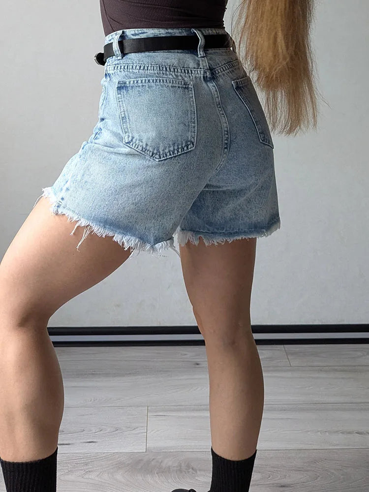 Streamgirl Blue Women's Denim Shorts Summer High Waist Casual Chic Loose Jean Shorts For Women Summer 2025 Denim Short Femme