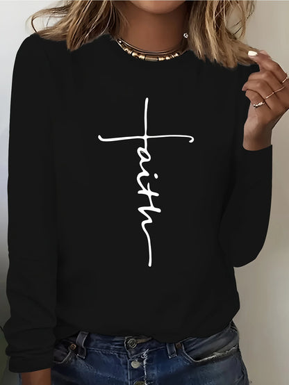 Women's Spring and Autumn 100% Cotton Fashion Casual Loose You Are Enough Printed Round Neck Long Sleeve T-shirt Top
