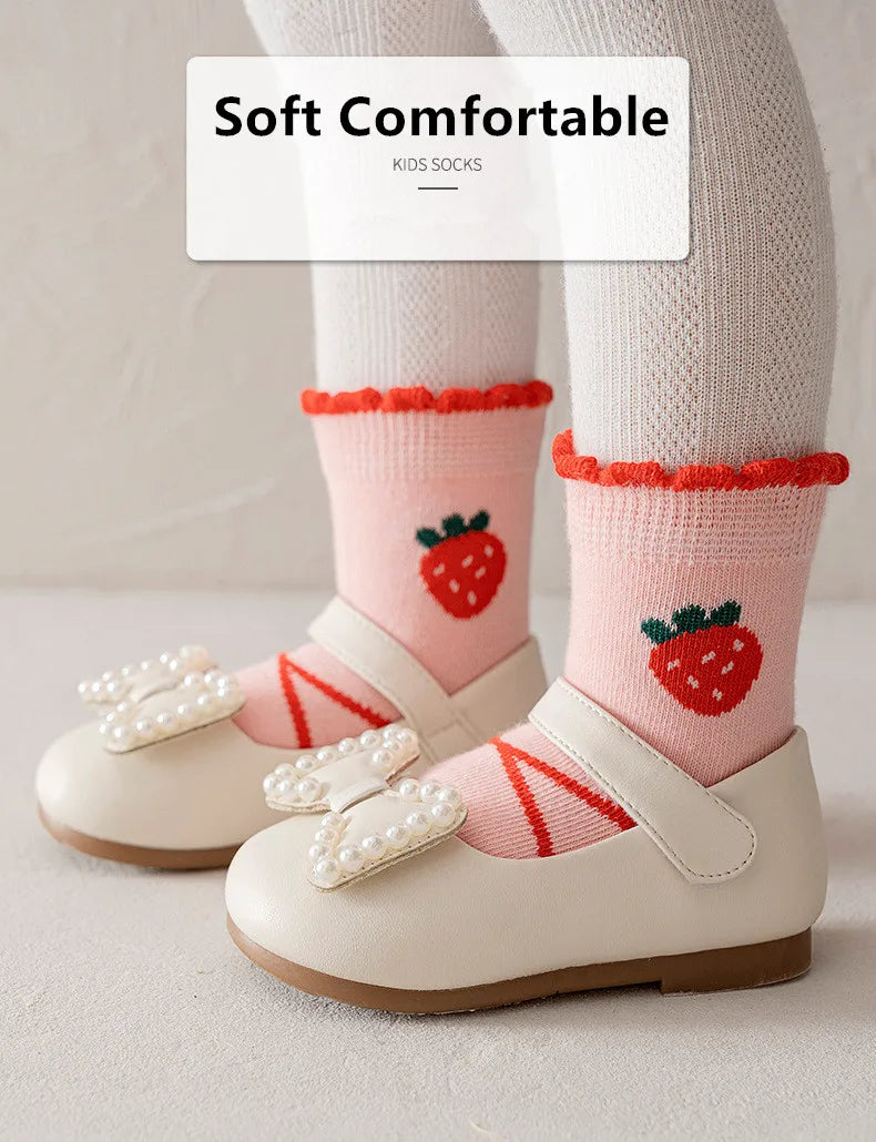 5Pairs/Lot Cute Stripe Cartoon Kids Socks Knit Warm Girls Boys Children Sock Baby Flower Floral Short Socken For 1-9Years