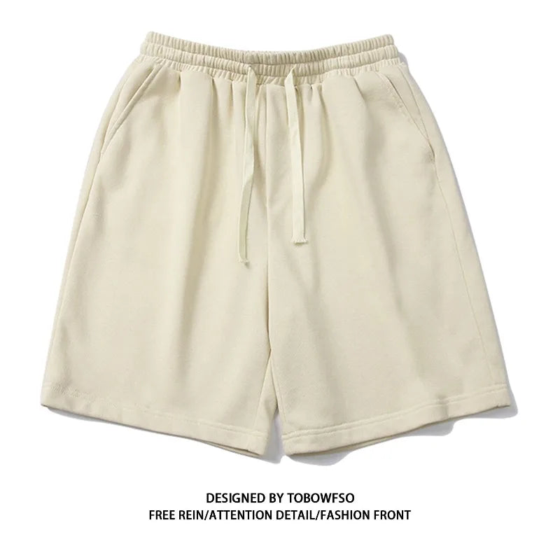 100% Cotton Simple High Street Shorts Men's and Women's Same Summer Loose Five-point Pants White Gray Sports Couple Pants
