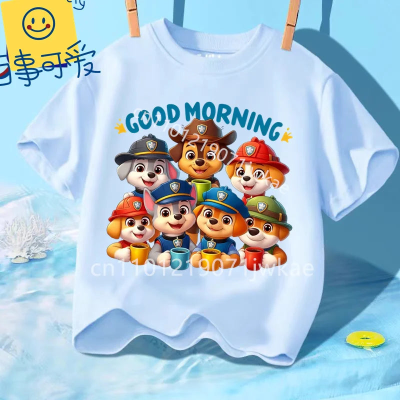 Paw Patrols Girl Boys T Shirt Cartoon Skye Short Sleeve Tops Summer Kids Korean Clothes Baby Casual Tees Cute Birthdays Gifts