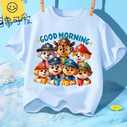 Paw Patrols Girl Boys T Shirt Cartoon Skye Short Sleeve Tops Summer Kids Korean Clothes Baby Casual Tees Cute Birthdays Gifts