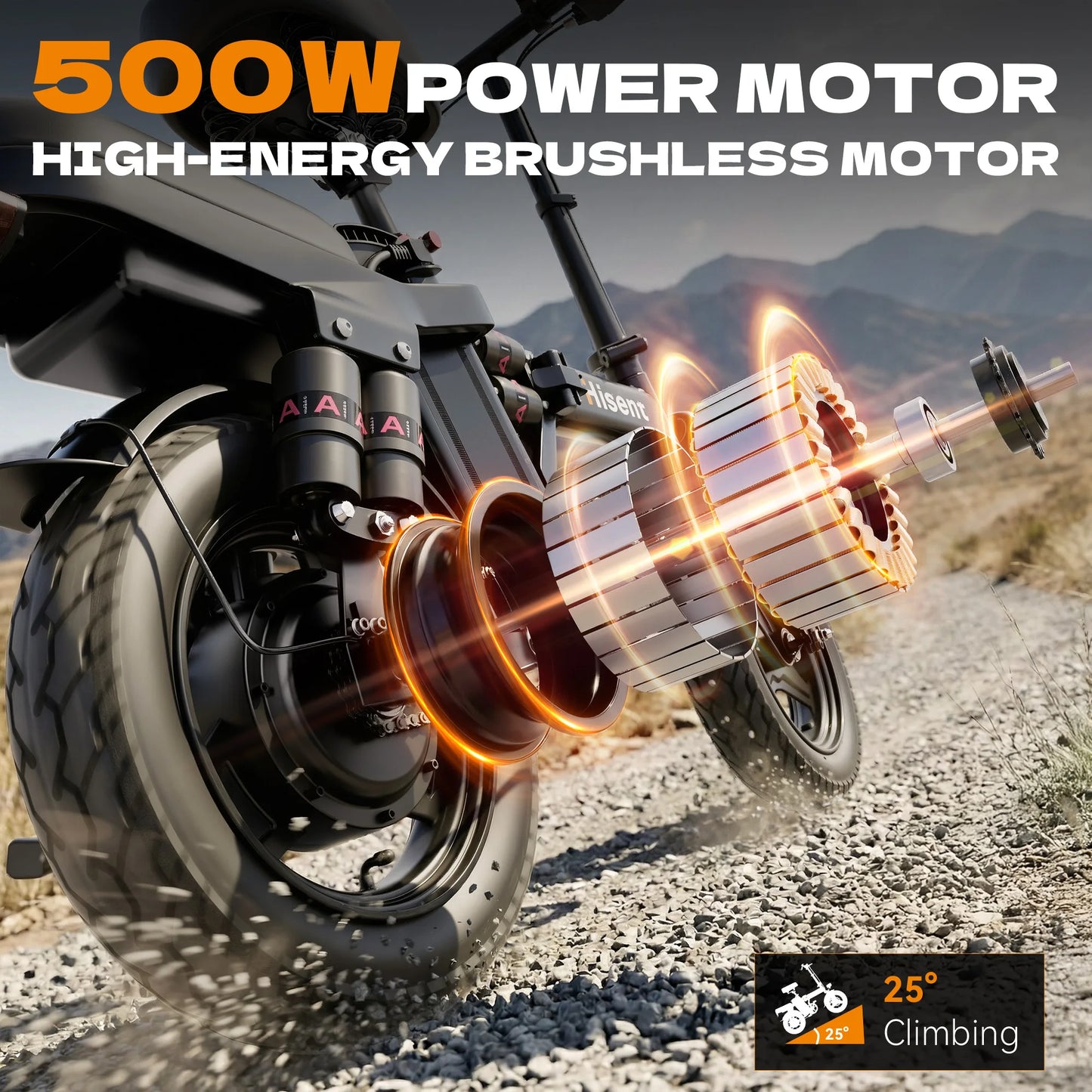Hisent electric folding bike, 14 inches, 500W brushless motor, 48V 10AH/17.5AH battery available, different models.