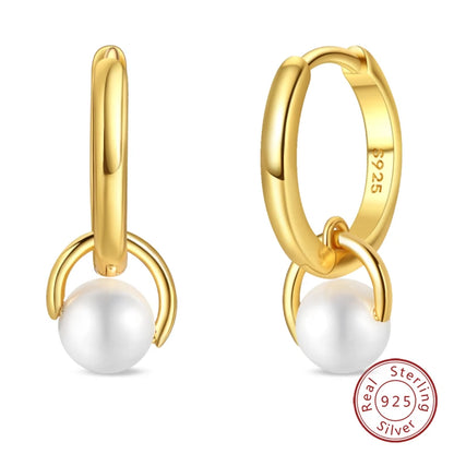 Silver Gold Pearl Earrings - 925 Sterling Silver Bee Star Moon Design Studs