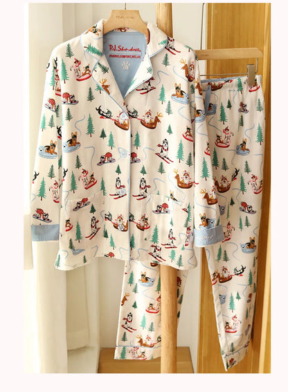 2026 Spring Autumn Winter New Home Clothes Women Cotton Pajamas Suit Cartoon Nightwear Comfort Shirt Pants Gift Loungewear