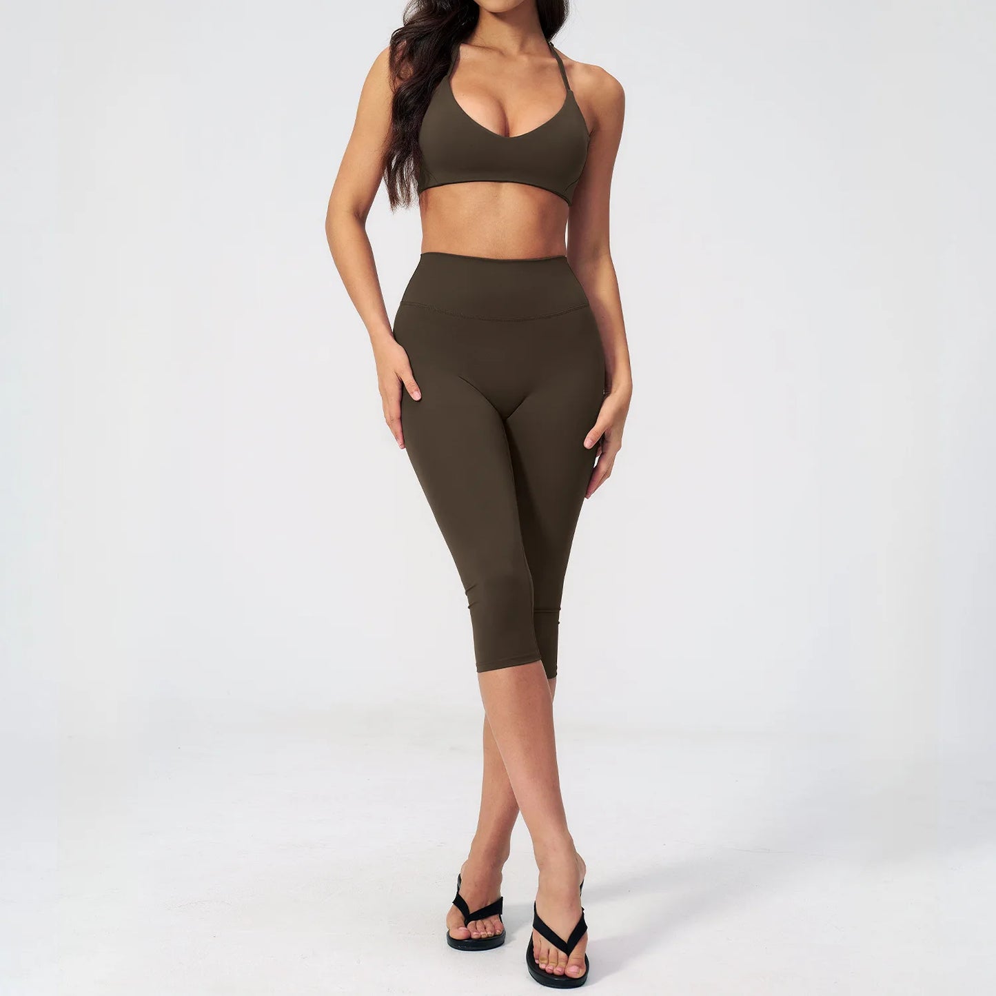 Women 2 Piece Yoga Set High Waist Capri Leggings Sports Bra Crop Top Workout Gym Athletic Outfits Female Fitness Activewear Suit