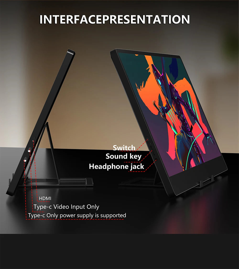 Portable 14 Inch Monitor - MUCAI N140-S36 TN Panel, 1366x768, 60Hz, Built-In Speakers