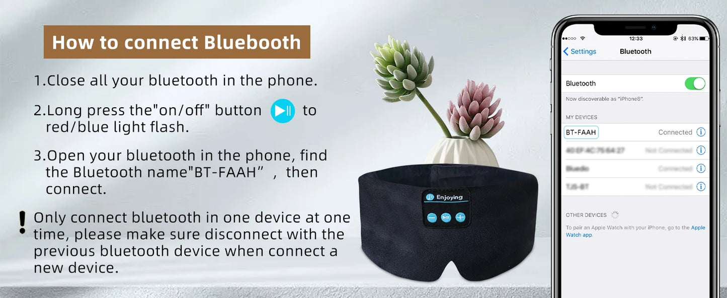 Soft Bluetooth Sleep Mask Wireless Headphones for Sleep Travel Meditation Side Sleeper Blackout Eye Mask Washable Adjustable