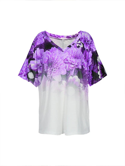 Plus Size T Shirt - Women's Casual Loose Fit Summer Printed Pattern Tee