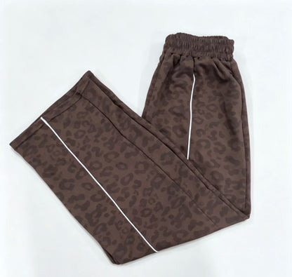 Women High Elastic Leopard Print Yoga Pants Loose Wide Leg Fitness Workout Pants Butt Lifting Slim Casual Sports Trousers