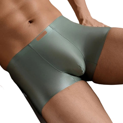 1pc Men Satin Trunks Seamless Shiny Boxer Shorts Ice Silk Middle Waist Panties Solid U Convex Bulge Pouch Underwear Breathable