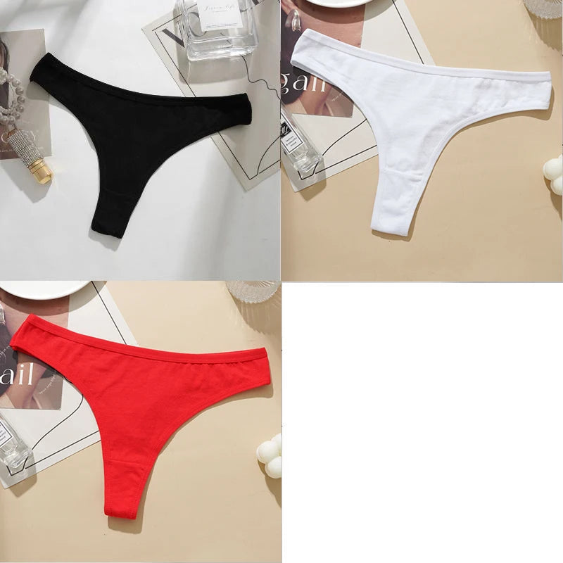 3PCS Cotton Blends T-back Briefs Women's Sexy Low rise Thong Panties L-2XL Plus Size  Simple Breathable Underwear Solid Panty