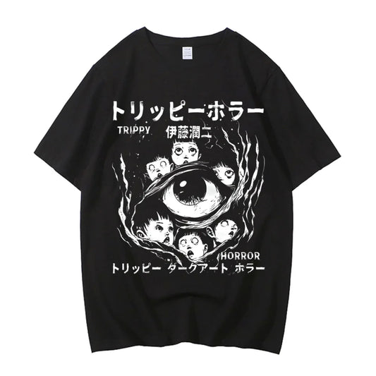 Junji Ito T Shirt Men Punk Hip Hop Tees High Quality Cotton Casual T-shirt Anime Graphic Tees Unisex Streetwear Male