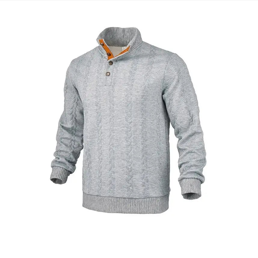 Men's Waffle Knit Quarter Zip Pullover with Contrast Trim and Elbow Patches Casual Long Sleeve Sweater