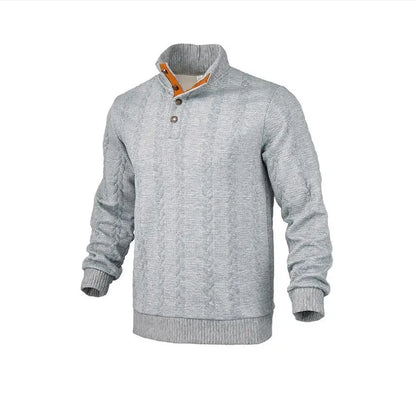 Men's Waffle Knit Quarter Zip Pullover with Contrast Trim and Elbow Patches Casual Long Sleeve Sweater
