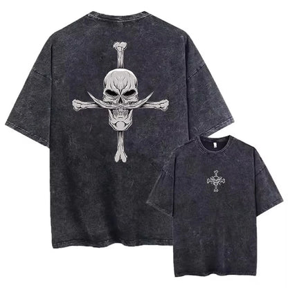 One Piece T-shirts Graphic Men Casual Oversized Washed Harajuku T-shirt Washed Japanese Anime Loose Streetwear Black Tops Tees