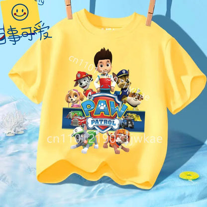 Paw Patrols Girl Boys T Shirt Cartoon Skye Short Sleeve Tops Summer Kids Korean Clothes Baby Casual Tees Cute Birthdays Gifts