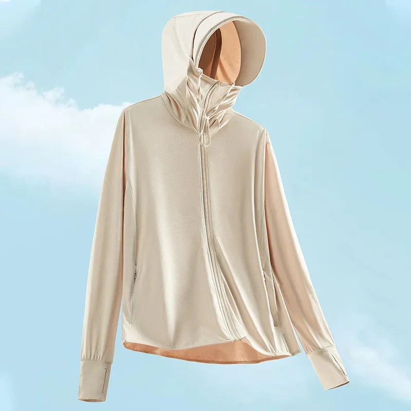 Summer sun protective clothing ultra-thin breathable sun protective clothing women's UV-proof large size hooded ice silk skin cl