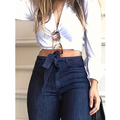 Y2k Jeans Women Jeans Trendy Elastic Waistband Flare Pants Wide Leg Trousers Stylish New Design Casual