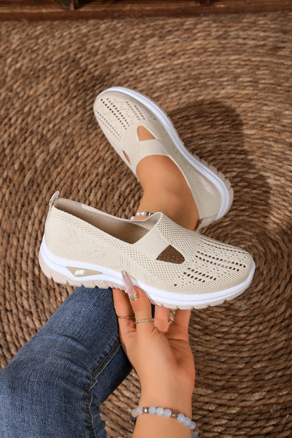 Women's casual sports shoes, solid color breathable sports soft-soled lightweight walking shoes, low-top knitted casual shoes