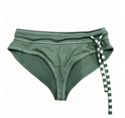 Women Solid Green Tie Side Bikini Bottom Low Waist Sexy Swim Briefs Beach Swimming Bathing Suit Bottom