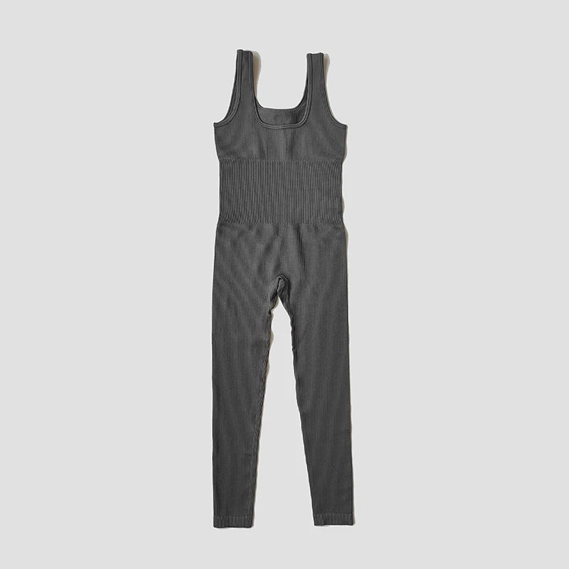Women's Seamless Yoga Set | Ribbed One Piece Fitness Jumpsuit - High Waist Workout