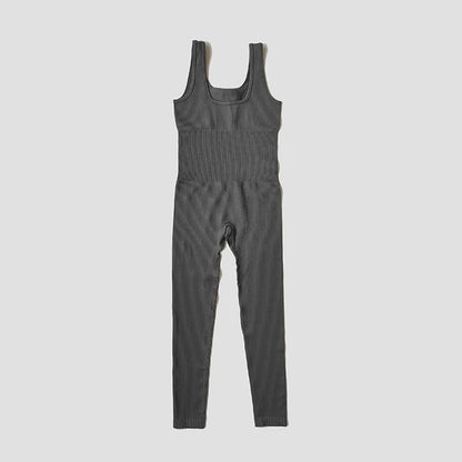 Women's Seamless Yoga Set | Ribbed One Piece Fitness Jumpsuit - High Waist Workout