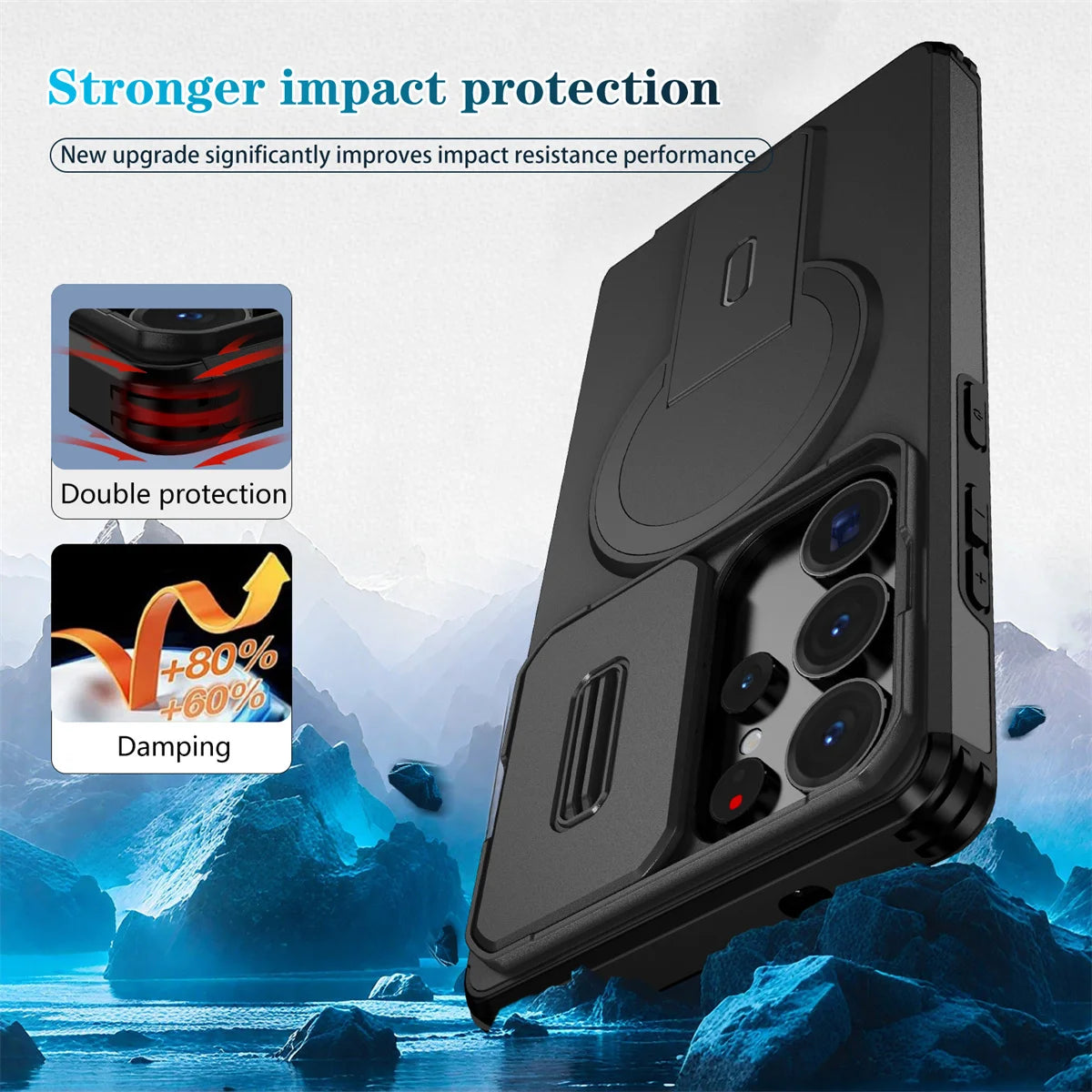 Lens Protect Camera Phone Case for Samsung S25 FE S26 S24 Ultra S23 Plus A37 A57 A17 A36 A56 A16 A55 Magnetic Kickstand Cover