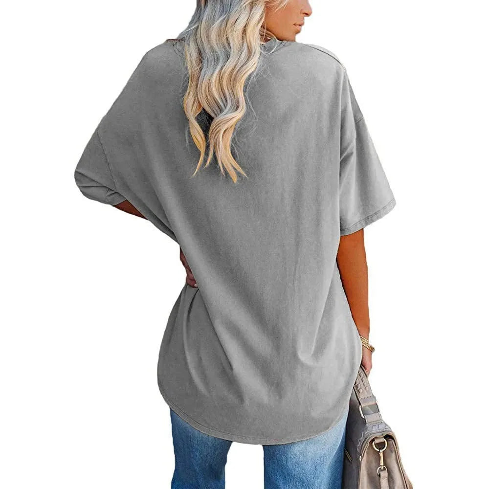 Women's Short Sleeve T Shirt - Cotton Broadcloth Polyester Fabric Top, Loose Fit Tee