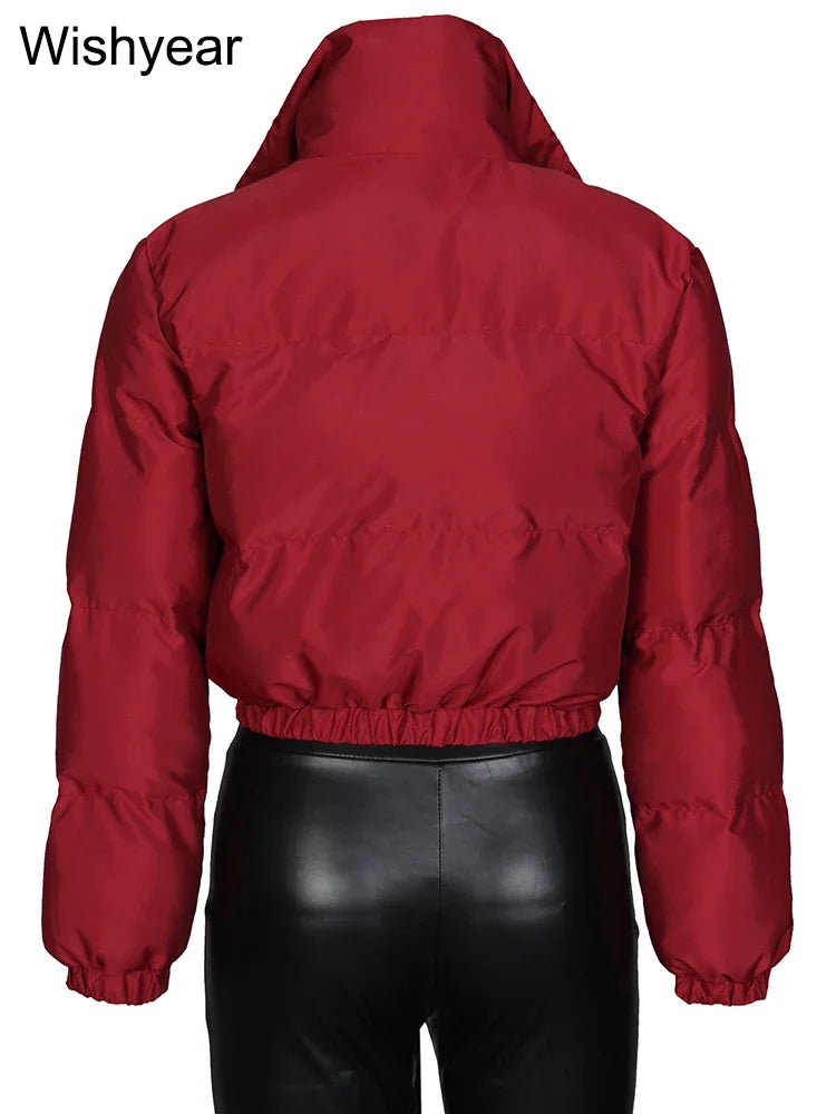 Winter Thick Warm Cotton Down Jacket Women Clothing Gray Zipper Short Puffer Parkas Coats Outwear Female  Crop Tops Streetwear