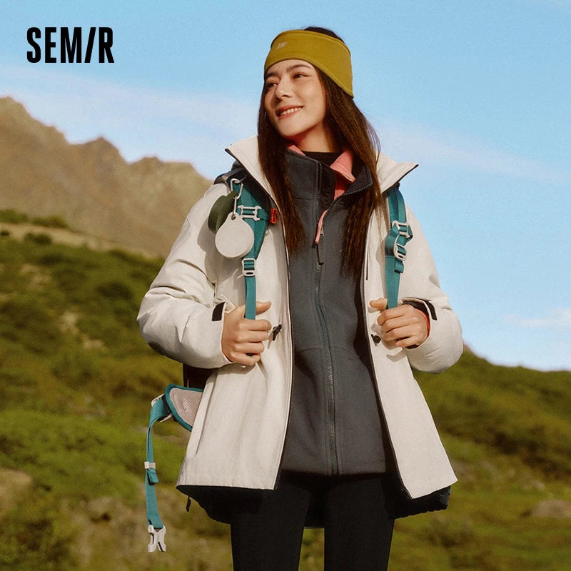 Semir Down Jacket Women 2026 New Two-Piece Three-in-One Outdoor Travel Daily Waterproof Oil-proof Stain-proof Woman Winter Coat