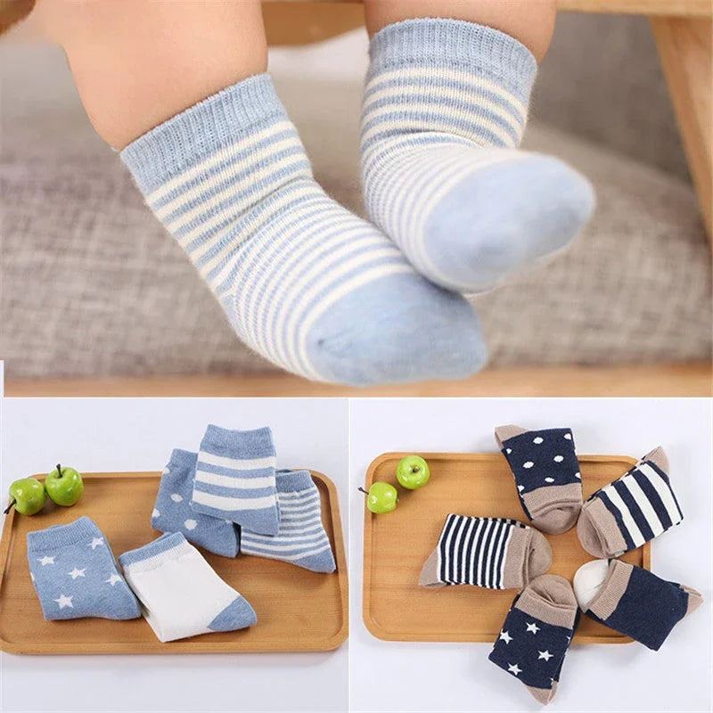 5 Pairs/Lot Kids Soft Cotton Socks Boy Girl Baby Infant Fashion Stripe Warm For Autumn Winter 0-6 Years Children Cartoon Sock
