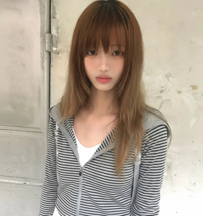 Tonngirls Y2k Japanese Hoodies Women Long Sleeve Striped Sweatshirt Streetwear American Striped Hoodies With Zipper E-girls