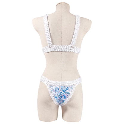 Reversible Crochet Bikini - Leopard Print Two Piece Swimwear Set | Luxury Poolside Suit