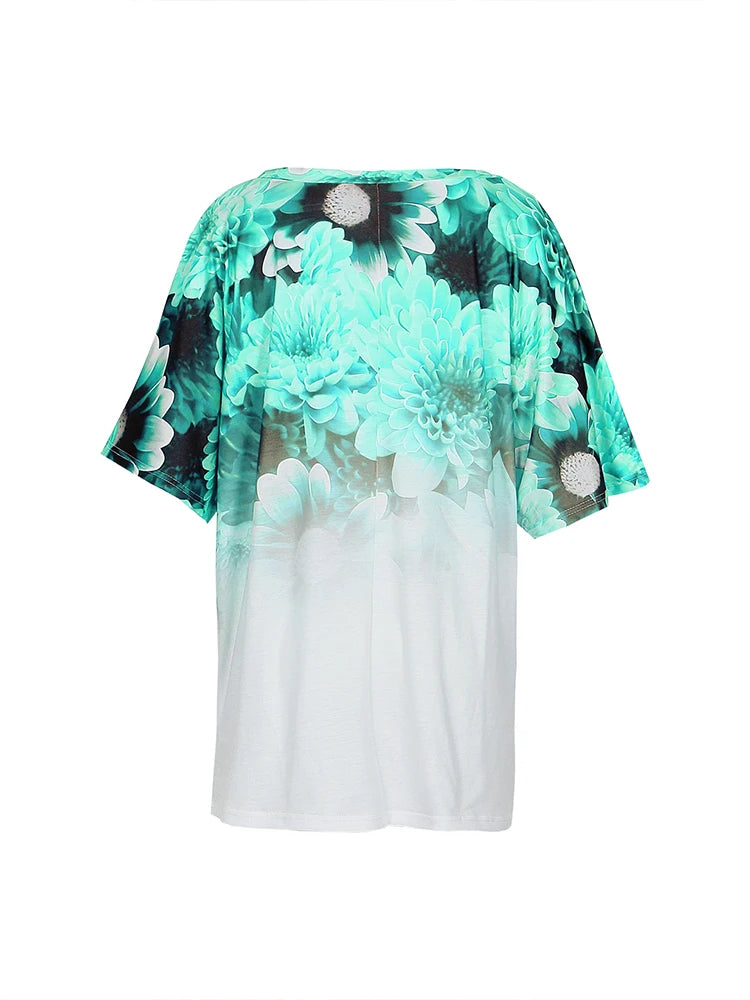 Plus Size T Shirt - Women's Casual Loose Fit Summer Printed Pattern Tee