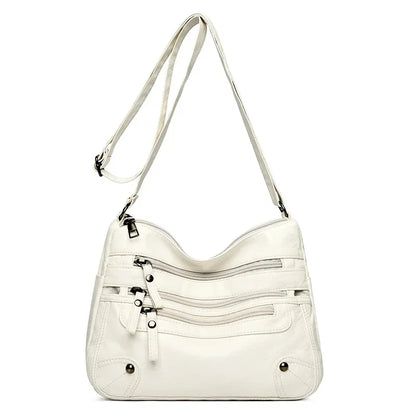 Soft Leather Shoulder Bag - Women's Crossbody Double Layered Large Capacity Tote