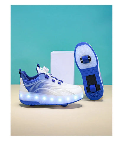 Children Roller Skate Shoes - LED Light Sneakers with USB Charging & Durable TPR Outsole