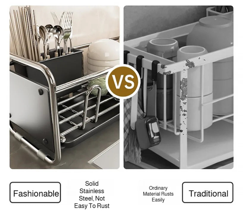 Stainless Steel Dish Rack | Narrow Kitchen Utensil Drainer & Countertop Cutlery Holder