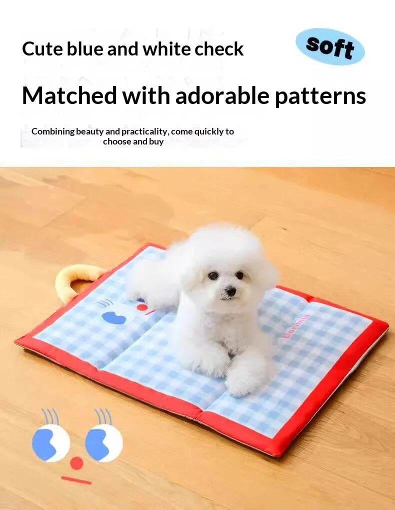 Portable Foldable Cute Plaid Pet Summer Cooling Pad Waterproof Machine Washable Four Season Sleeping Mat For Small Medium Dogs