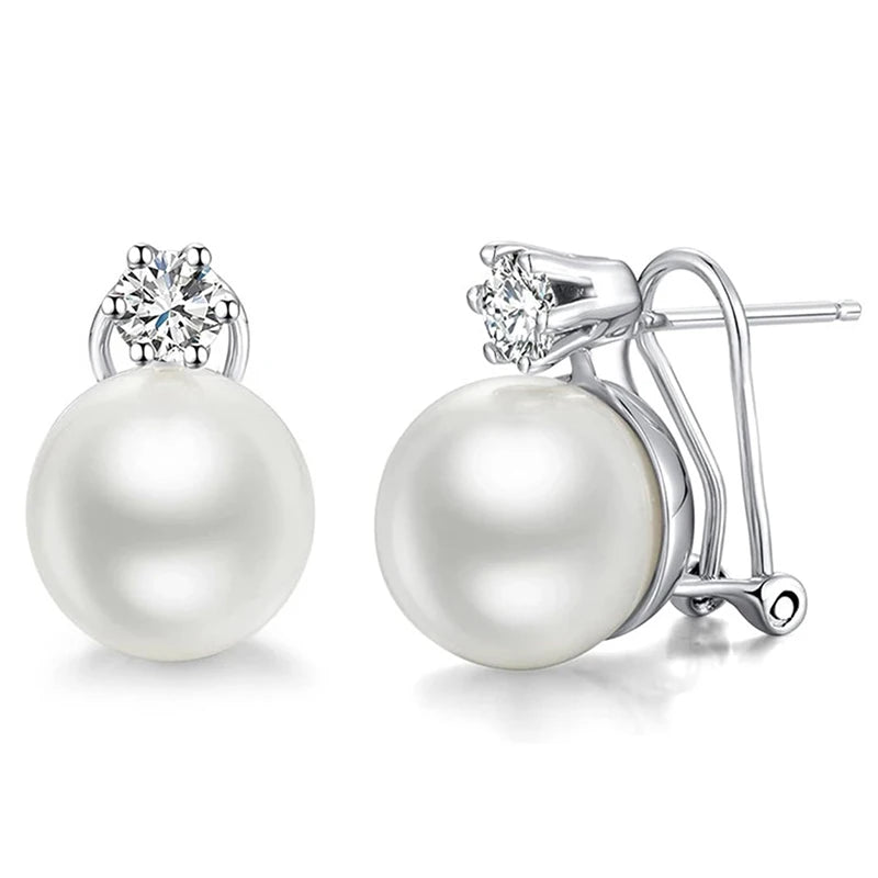 Imitation Pearl Stud Earrings – Brilliant CZ Accents