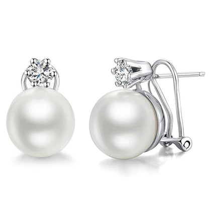 Imitation Pearl Stud Earrings – Brilliant CZ Accents
