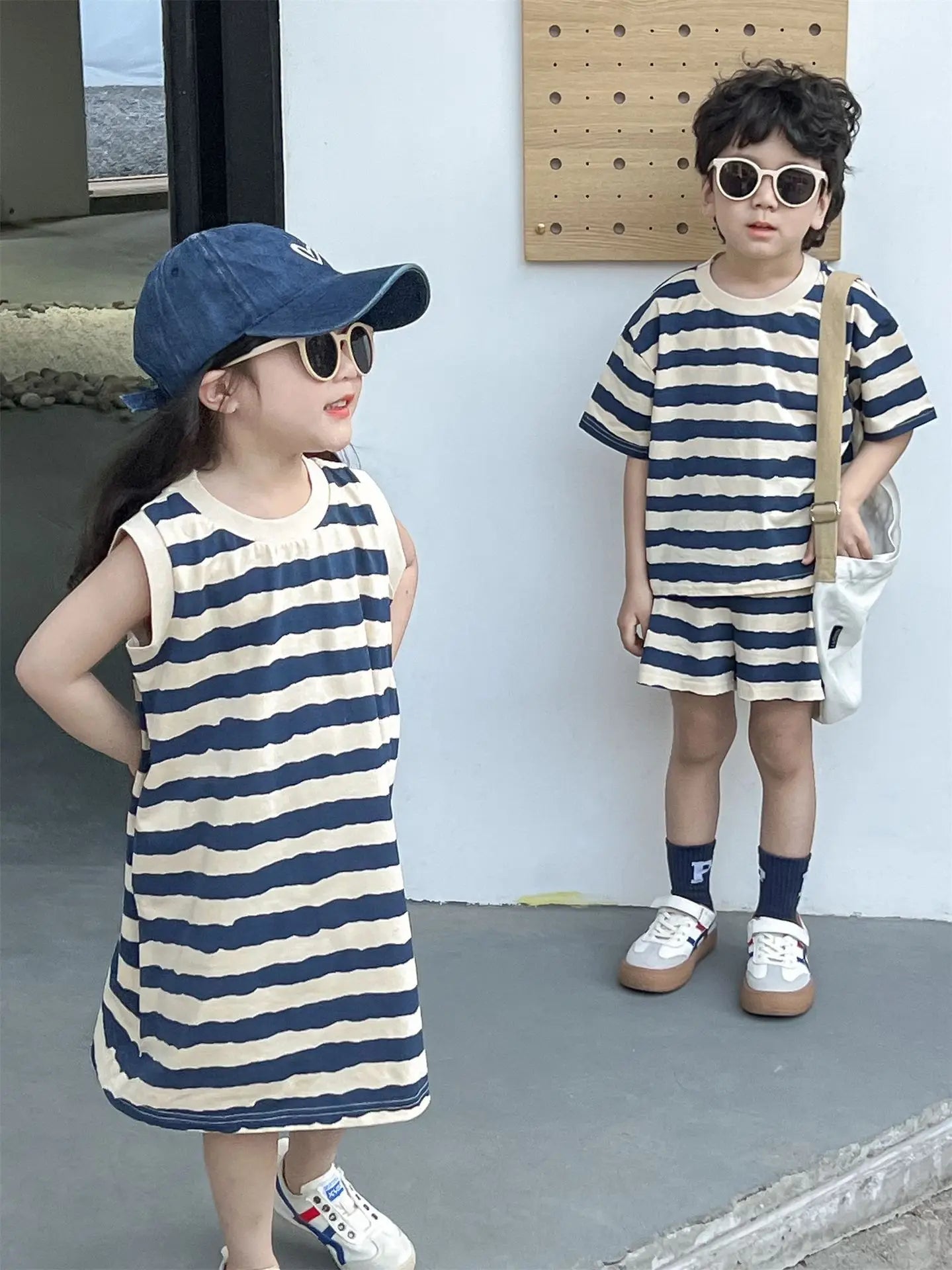 1pcs Summer Chldren Boy Stripe Short Sleeve Tops+Shorts Set Girl Sleeveless Vest Skirt Kids Toddler Fashion Leisure Clothes Set