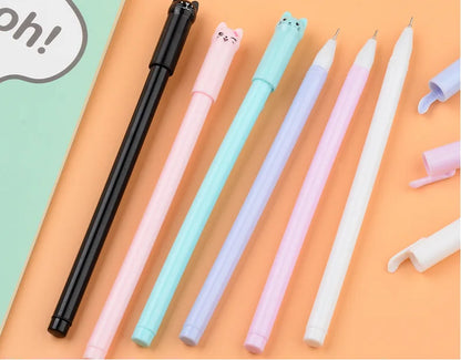 Set of 6 Cute Kitten Gel Pens, Suitable as Party Gifts for Boys and Girls, School Supplies, and Presents