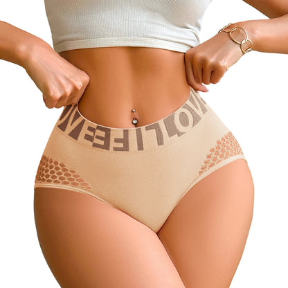 High Waist Women's Underwear Mesh Hollow Out Letter Wide Waistband Sports Butt Lifting Soft Stretchy Ladies Briefs Panties