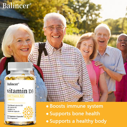 High Potency Vitamin D3 5,000 IU - 120 Vegetarian Capsules - Gluten Free Non-GMO Vitamin K2 + D3 Supplement