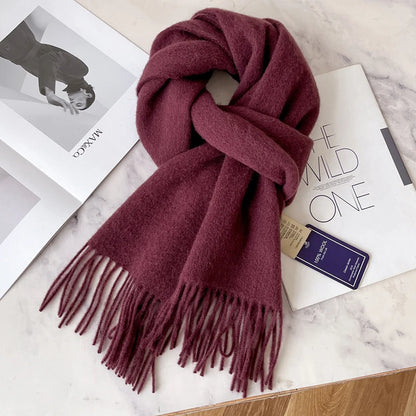 100 Wool Narrow Scarf - Solid Color Warm Winter Scarf for Men  Women
