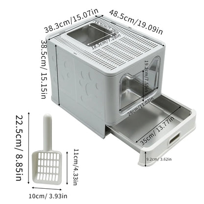 Stainless Steel Covered Cat Litter Box - Large Top Entry Pan with Scoop High Sided for Easy Cleaning - ZOOMNSTORE