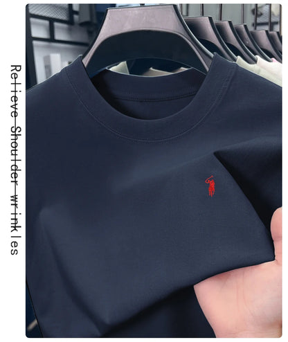 100% cotton men's short sleeve T-shirt fashion brand Paul Pony embroidery summer new high-end comfortable casual round neck top