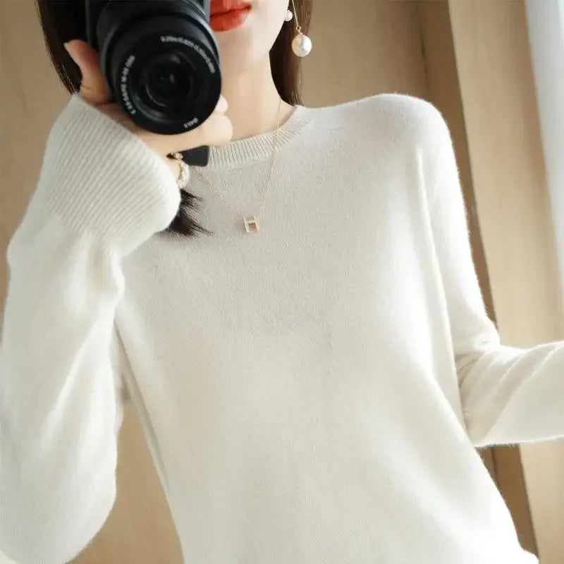2026 Women Sweater Spring Autumn Long Sleeve O-neck Pullovers Warm Bottoming Shirts Korean Fashion Sweater Knitwear Soft Jumpers